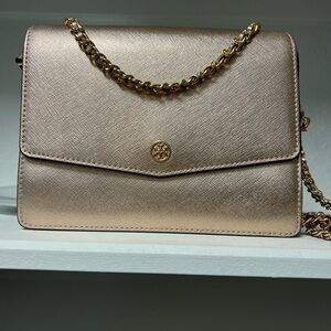 Tory Burch Metallic Rose Gold Chain Crossbody Bag